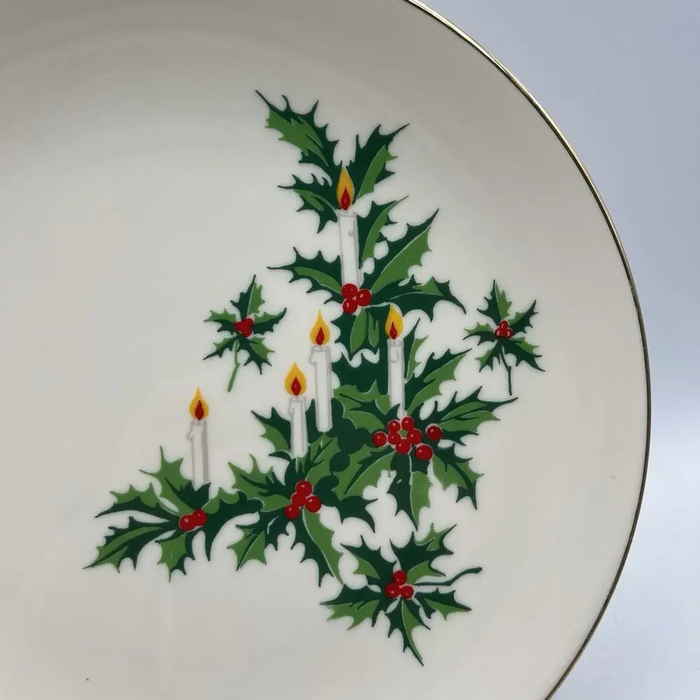 Vintage People Federal Savings Christmas Candles Holly Plate Platter 11